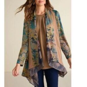 Soft Surroundings Cardigan Size Large Floral Flowy Layered Waterfall Boho Artsy